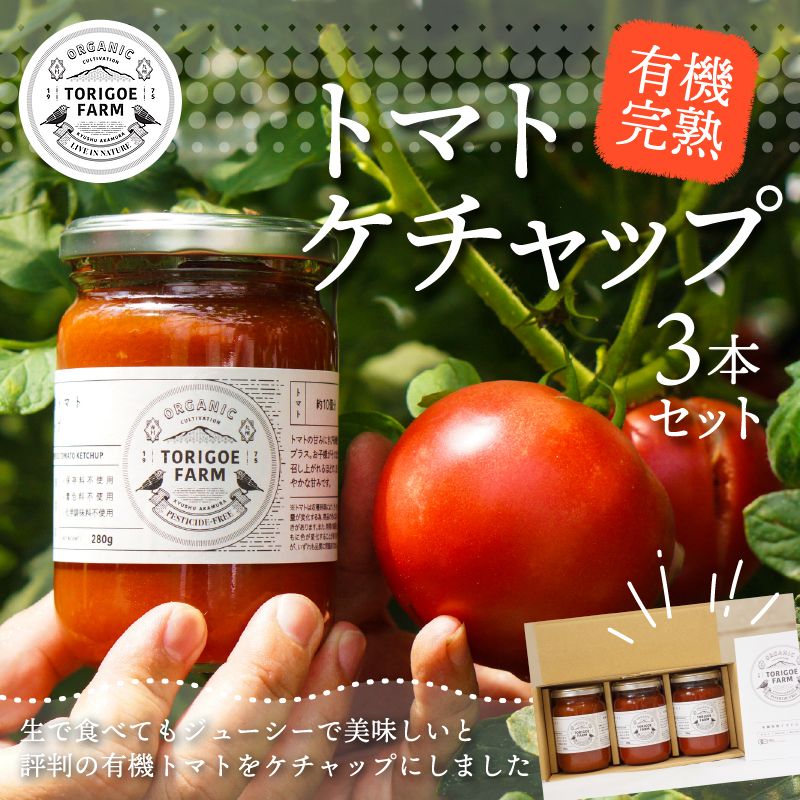 【ふるさと納税】 有機 完熟トマト の セット ケチャップ ２８０ｇ×３本 調味料 特産品 福岡県 赤村 C3
