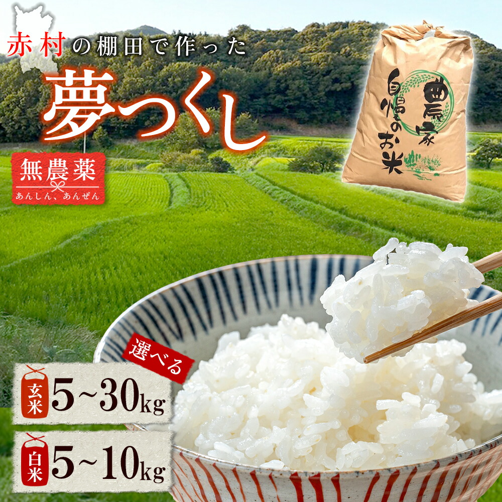 【ふるさと納税】 【 新米 】先行予約 令和 7 年度産 赤村産 棚田米 無農薬 米 こだわり の夢つくし 玄米5～30kg 精米5～10kg＜選べる容量＞ 玄米 5kg / 玄米 10kg / 玄米 30kg / 精米 5kg / 精米 10kg (品番：J1-S)
