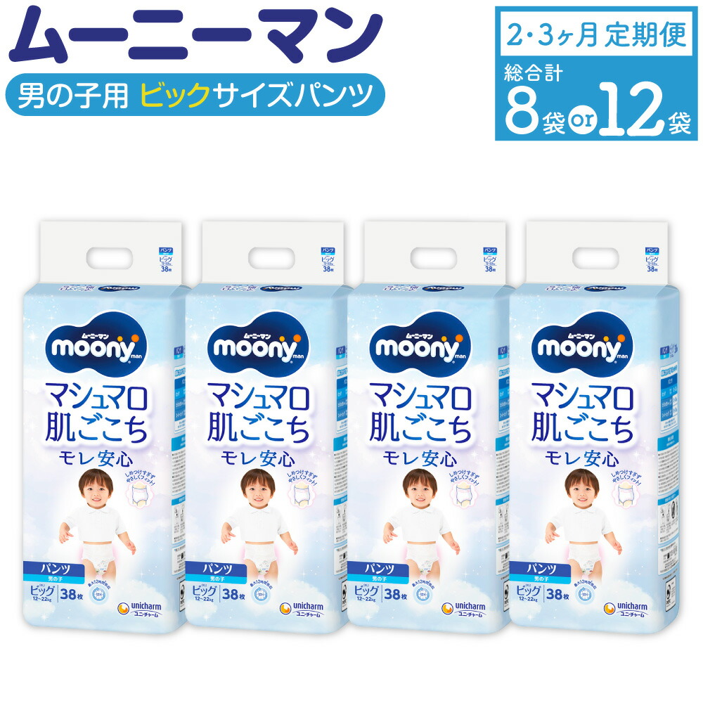 【ふるさと納税】【選べる定期便】 ムーニーマン お坊っちゃん用 ビッグ大きさ 38枚×4袋 ( 2回 / 3回 ) 計304枚 計456枚 ちびっ子用 ユニ・チャーム 紙オムツ ご機嫌酉の方角 ズボン下手合い もの言う花装置 福岡県 苅田町 貨物輸送無料