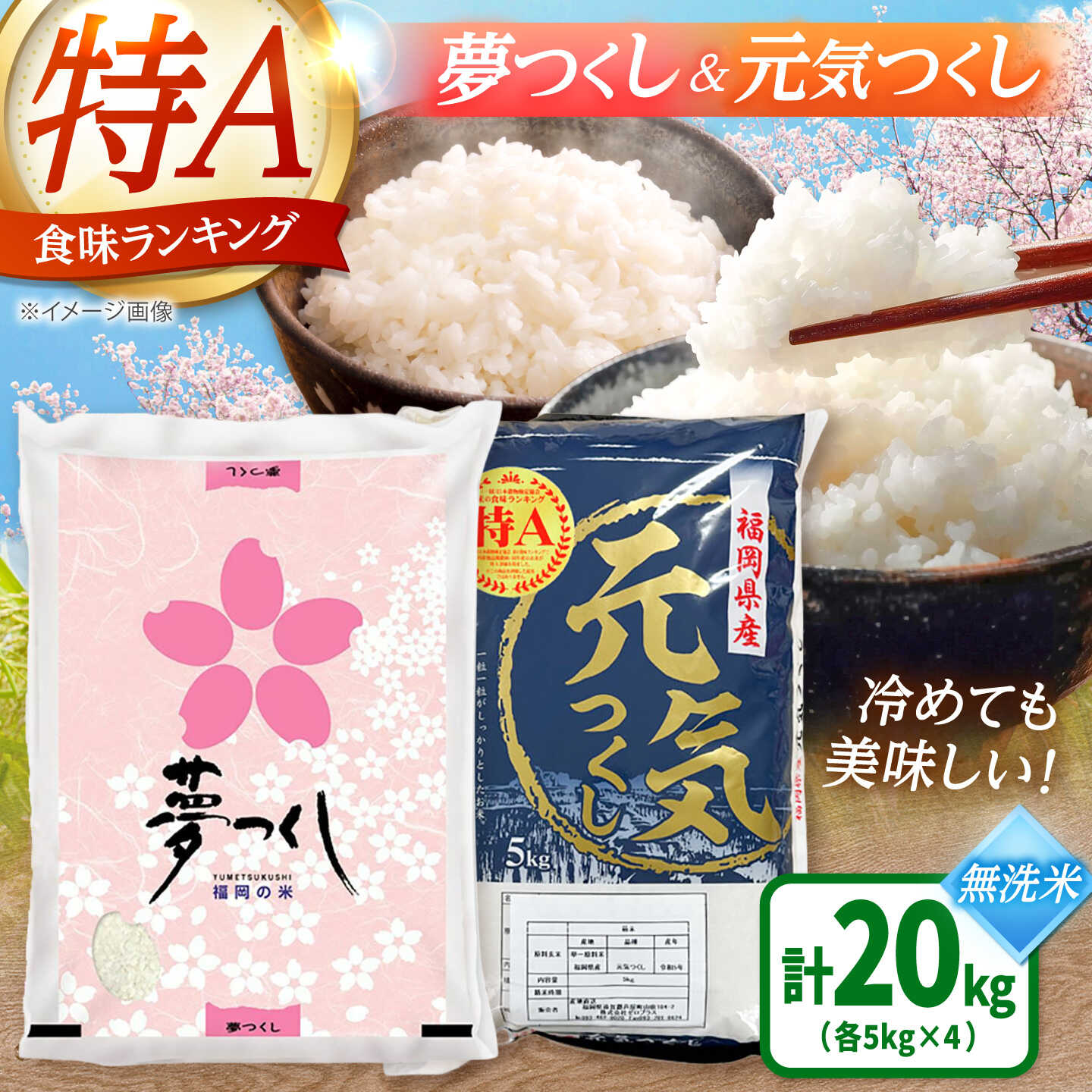【ふるさと納税】【先行予約】【令和7年産】福岡県産米食べ比べ【無洗米】夢つくしと元気つくしセット 計20kg 吉富町/株式会社ゼロプラス[BGAA099] 米 こめ コメ お米 ご飯 ごはん ライス 美味しい おすすめ 人気 5キロ 20キロ 小分け 国産 福岡県 送料無料 ふるさと納税