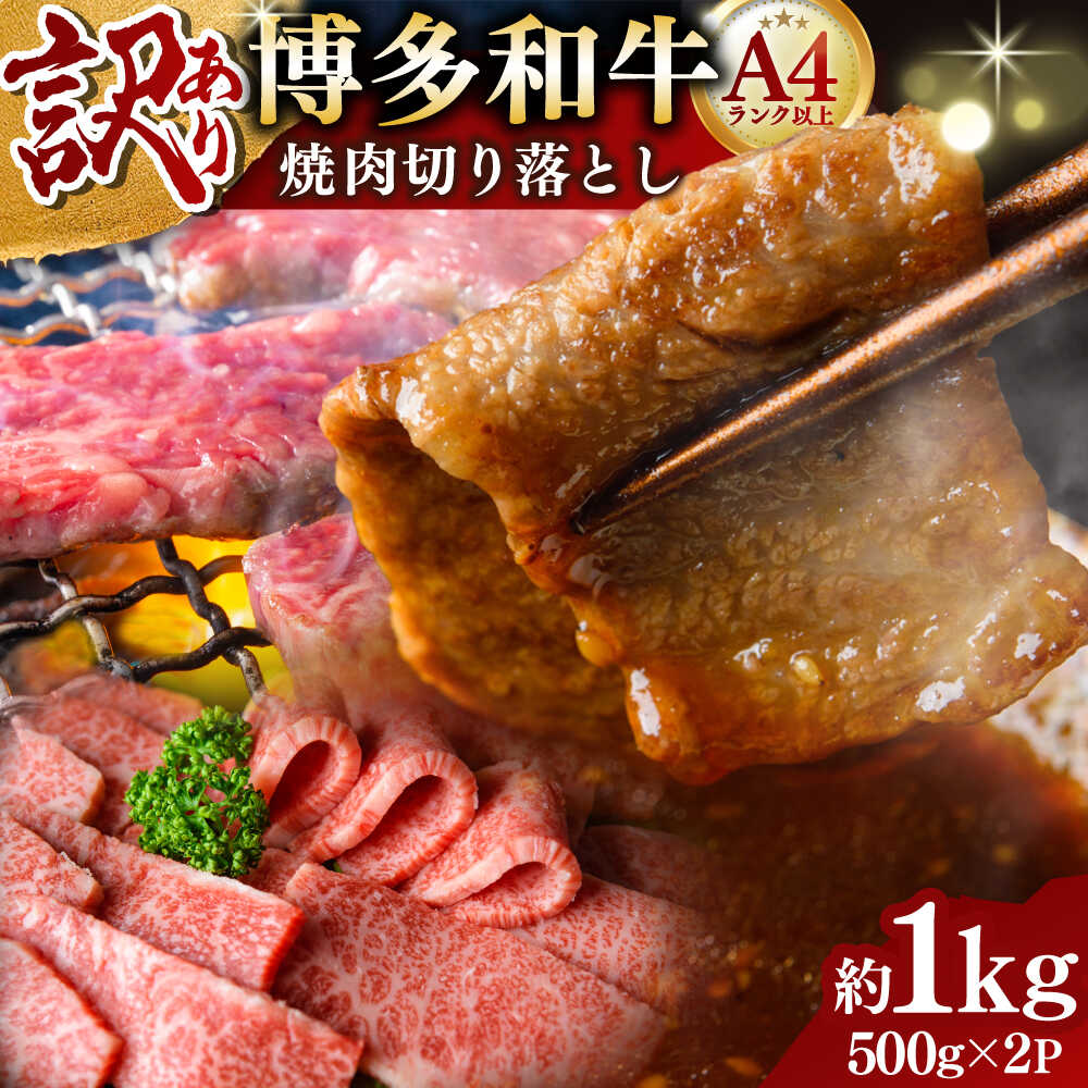 【ふるさと納税】【訳あり】【A4～A5】 博多和牛 焼肉 切り落とし 1kg (500g&times;2P) ( 肩ロース ・ バラ ) 吉富町/株式会社MEAT PLUS[BGAB043] お肉 肉 牛肉 和牛 焼き肉 すき焼き 牛丼 赤身 ロース バラ肉 カルビ 小分け 冷凍 わけあり 訳あり 食品 人気 おいしい 不揃い｜福岡県吉富町