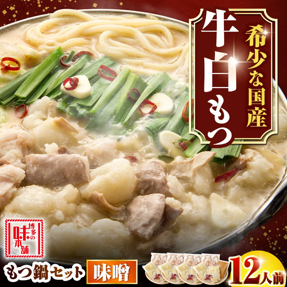 【ふるさと納税】【厳選国産牛使用】 博多 もつ鍋 みそ味パーティーセット12人前(3人前×4セット) 吉富町/博多の味本舗[BGAI024] 鍋セット もつなべ もつ鍋セット 味噌味 味噌 スープ モツ鍋 もつ モツ 牛もつ 白もつ 白モツ ホルモン ちゃんぽん麺 国産 福岡 博多 本場 冷凍