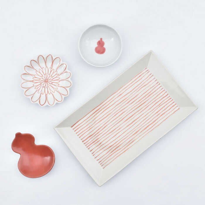 有田 源右衛門窯 染錦 牡丹唐草 長方形 長皿 角皿 4枚 有田 源右衛門窯 染錦 牡丹唐草 長方形 長皿 角皿 4枚