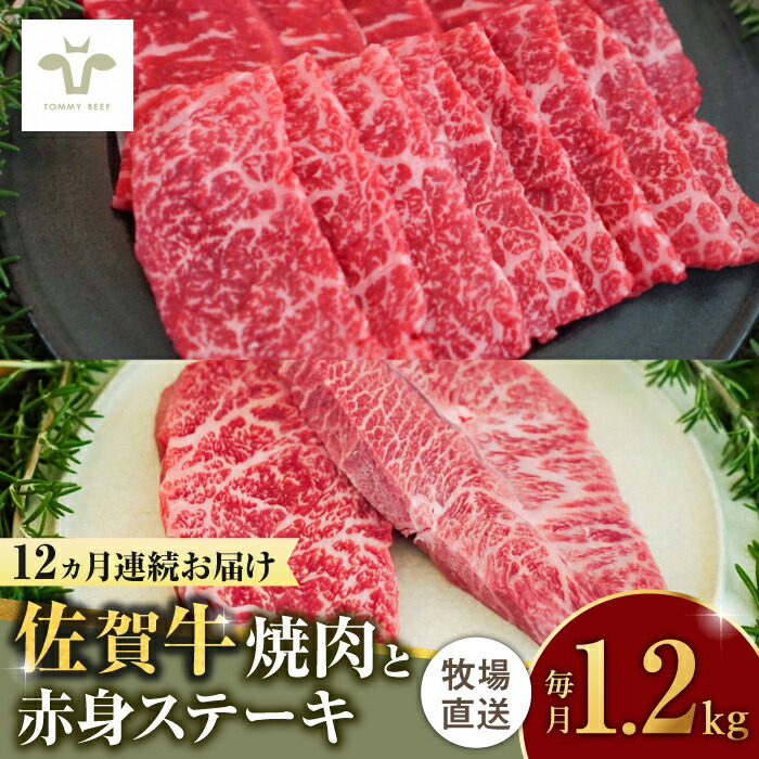 【ふるさと納税】【家計お助け返礼品】【牧場直送】【全12回定期便】焼肉とステーキセット！佐賀牛希少部位焼肉600gと赤身ステーキ600g 計14.4kg（600g×2種×12回） 佐賀県/有限会社佐賀セントラル牧場[41ASAA048]