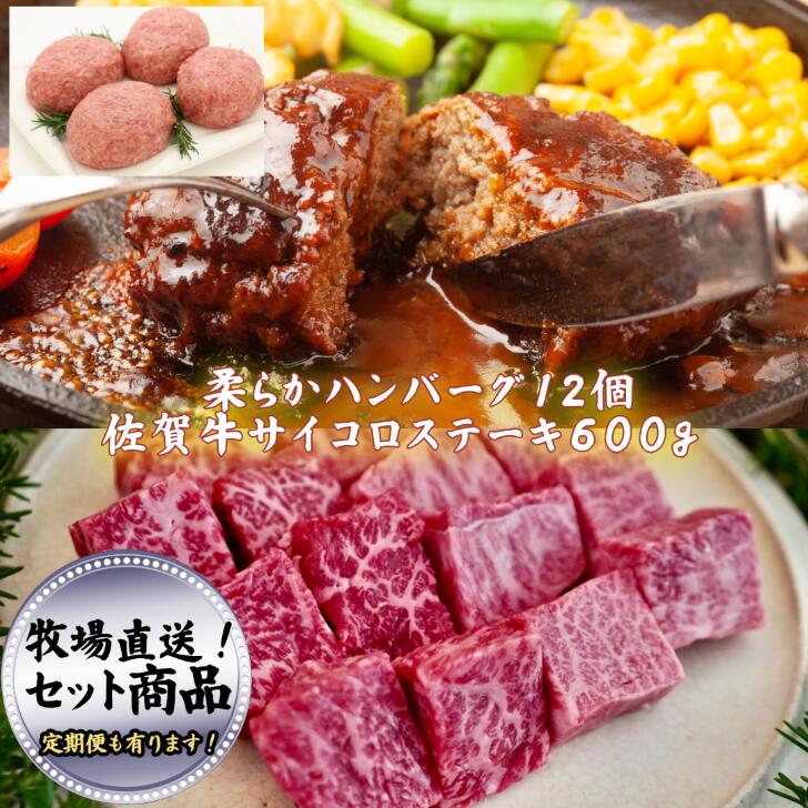 【ふるさと納税】みんなのハンバーグ12個とサイコロステーキ900ｇ 佐賀産牛 柔らか ハンバーグ サイコロ ステーキ 佐賀市 佐賀牛【定期便も選択可能】：B450-001