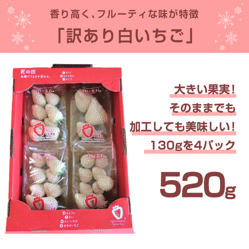 市場 ふるさと納税 令和5年2月から発送 予約受付 白いちご 130g×4P 白い宝石 合計520g 訳あり