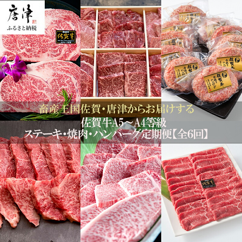 【ふるさと納税】「定期便全6回」 佐賀牛 ステーキ・焼肉・ハンバーグ 寄附翌月から発送 (合計3.96kg) A5～A4等級 ギフト 贈り物 「2025年 令和7年」