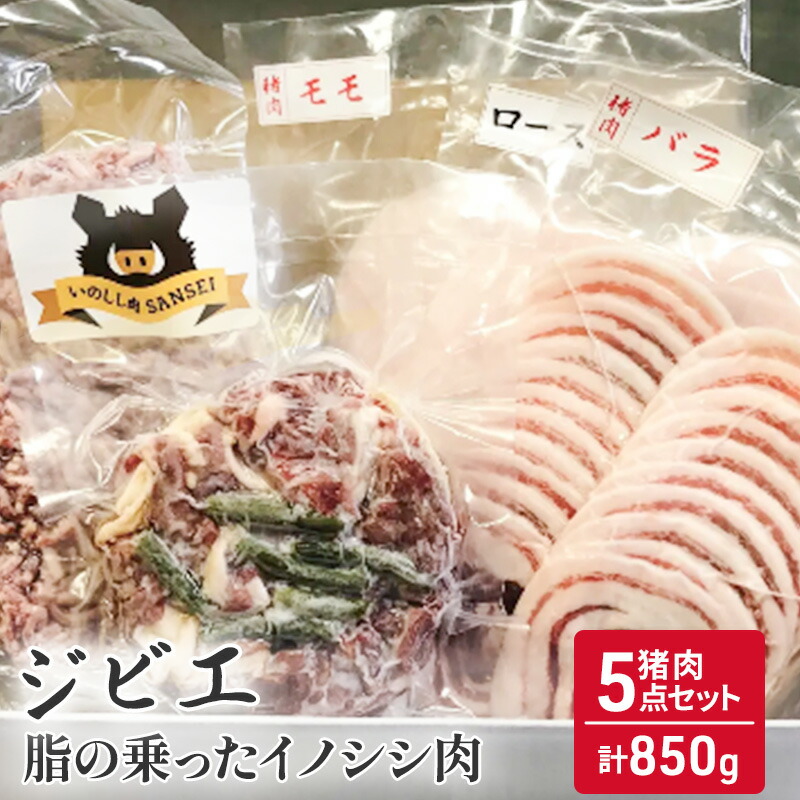 【ふるさと納税】猪肉 5点 セット 合計850g ジビエ 肉 お肉 イノシシ肉 ミンチ バラ ロース モモ