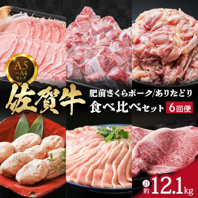 【ふるさと納税】佐賀牛 肥前さくらポーク ありたどり 食べ比べセット 6回便 12.1kg ヒレ ロース モモ ハンバーグ ステーキ J666