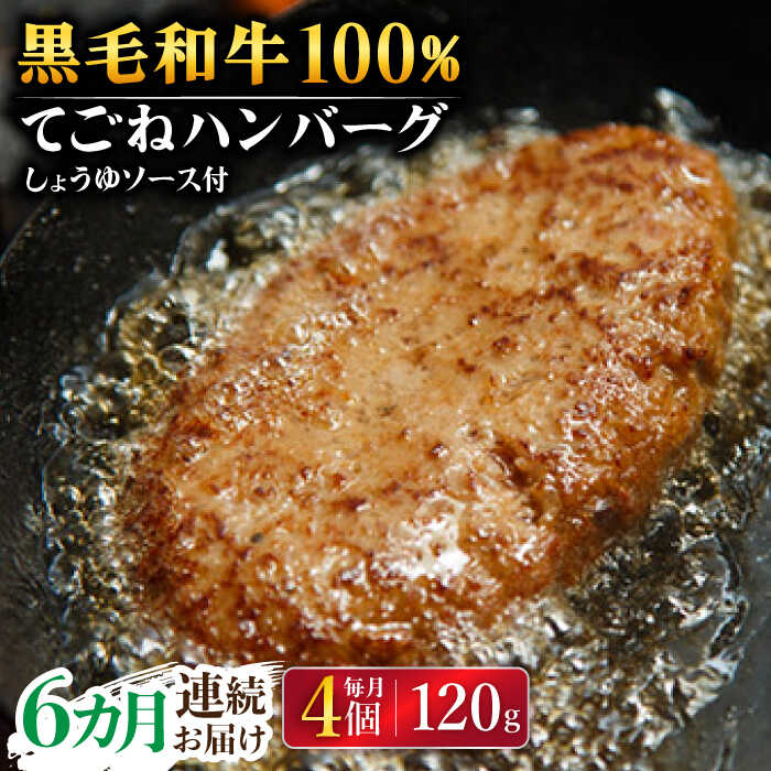 【ふるさと納税】【6回定期便】黒毛和牛100％ 手ごねハンバーグ 120g×4個 しょうゆソース付/フレンチキッチン プルミエ[UCF013] ハンバーグ 牛肉ハンバーグ 加工品 惣菜 冷凍食品