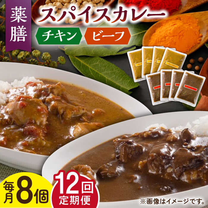 【ふるさと納税】【12回定期便】薬膳スパイスカレー ファミリーセット（チキンカレー 4食 ビーフカレー 4食） /自然庵 [UCQ012] カレー 冷凍カレー レトルト スパイスカレー 個包装 定期便