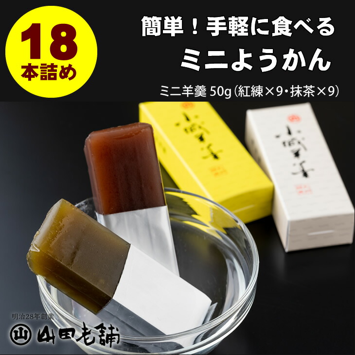 【ふるさと納税】 お手軽に！ひとくちサイズの ミニ羊羹セット（50g×18本） 山田老舗 和菓子 ミニサイズ 贈答 プレゼント 贈り物 父の日 母の日 敬老の日 詰め合わせ 一口サイズ スポーツ お茶 送料無料 【B110-033】