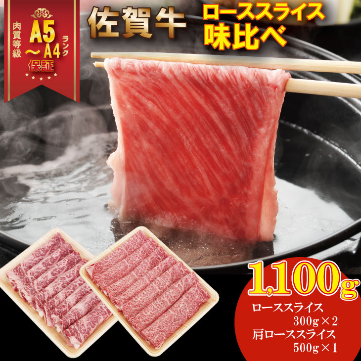 【ふるさと納税】 佐賀牛 2タイプスライス肉 （1,100g）JA  ロース すき焼き肉600g 肩ロース しゃぶしゃぶ肉500g スライス肉 国産 牛肉 1.1kg お肉 ブランド牛 九州産 送料無料 A5～A4 ブランド牛 しゃぶしゃぶ スライス 人気  高評価 牛肉 国産 佐賀県産 【D500-001】