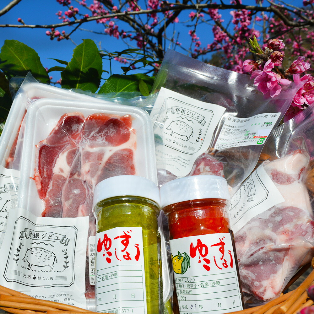 【ふるさと納税】脊振ジビエ 詰め合わせ イノシシ肉約600g＆柚子胡椒2本セット 【ジビエ イノシシ肉 ロース バラ カレー 鍋 詰め合わせ】(H044125)