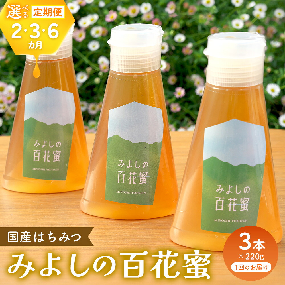 【ふるさと納税】みよしのハチミツ(百花蜜) 220g×3本【お届け回数が選べる 2回定期便 3回定期便 6回定期便 はちみつ 百花蜜 国産 ミツバチ 甘み スッキリ 3本入 使いやすい セット】K063P009|佐賀県基山町