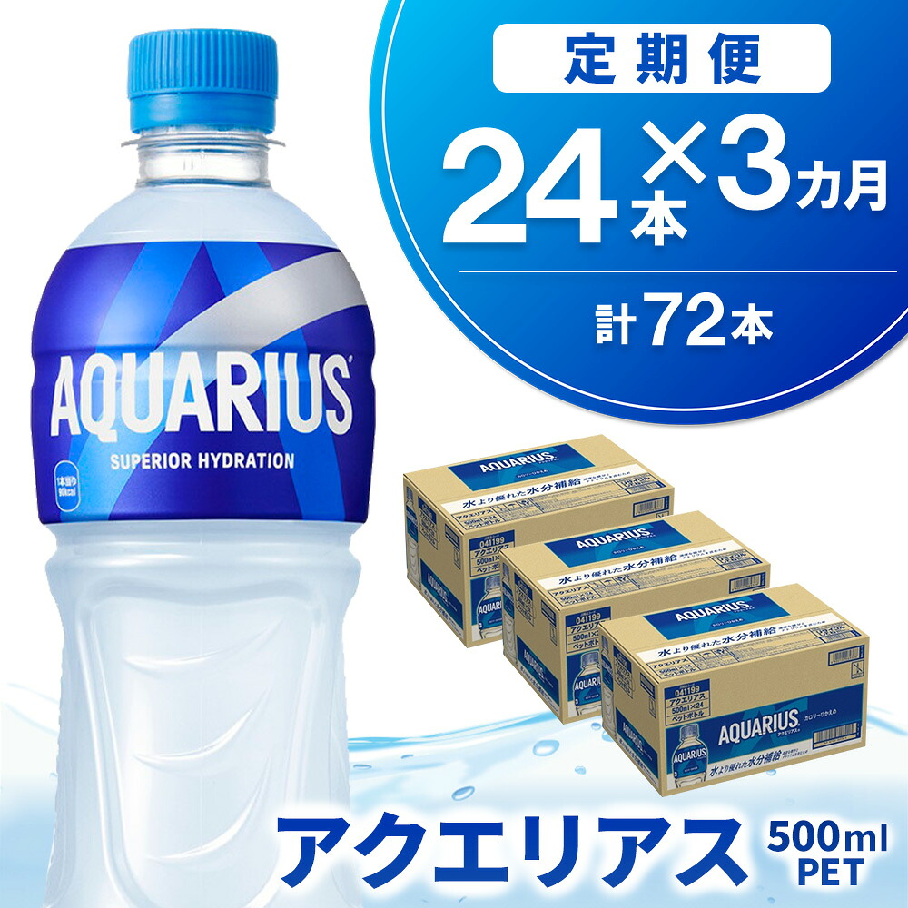 【ふるさと納税】【3か月定期便】アクエリアス 500mlPET×24本【コカコーラ 熱中症対策 スポーツ飲料 スポーツドリンク 水分補給 ペットボトル 健康 スッキリ ミネラル アミノ酸 クエン酸 リフレッシュ 常備 保存 買い置き】K090525