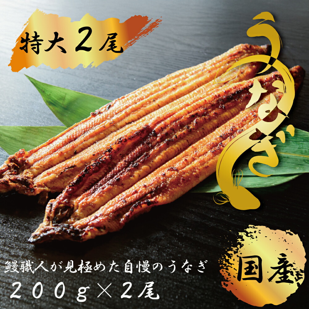 【ふるさと納税】九州産　鰻職人が見極めた自慢のうなぎ　蒲焼　国産　有頭鰻 1尾あたり約200ｇ×2尾（合計約400ｇ以上）たれ・山椒セット(FK014)
