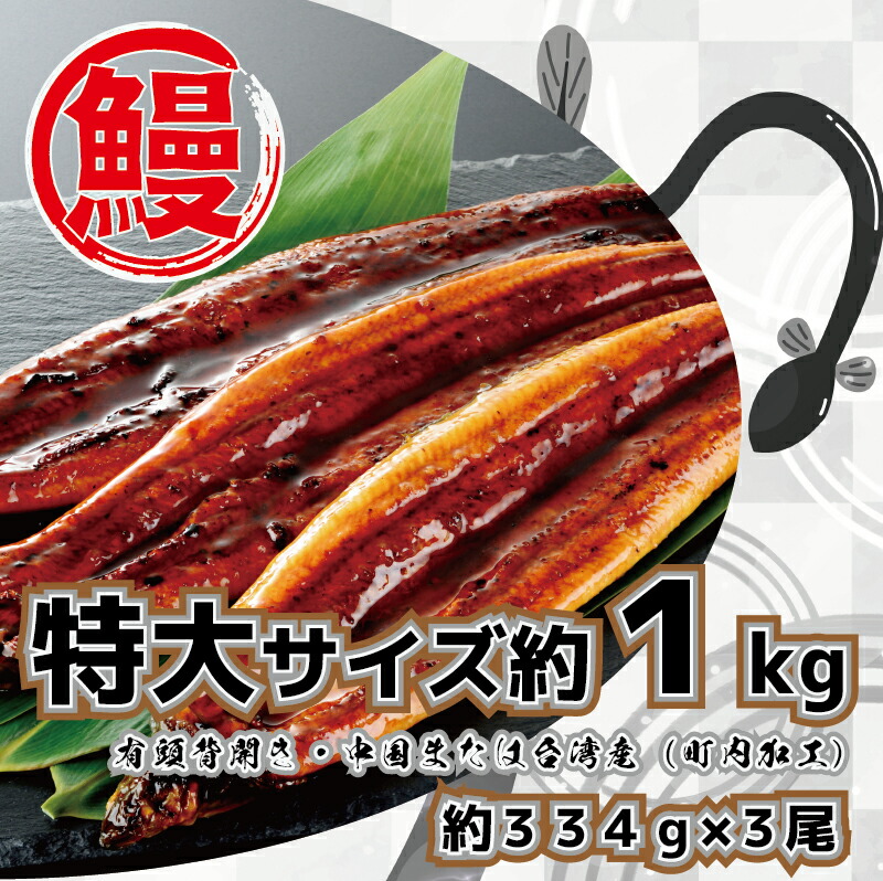 【ふるさと納税】特大サイズ計１ｋｇの有頭鰻かば焼 1尾あたり約334ｇ前後×3尾（たれ・山椒付き）（FK037）