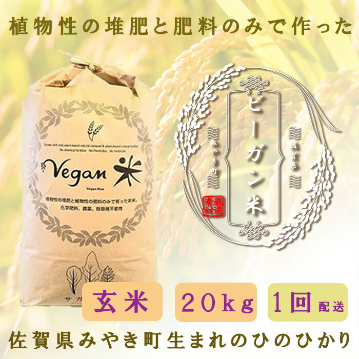 【ふるさと納税】　ビーガン米20kg　玄米【植物性で育てた完全無農薬のサガンベジブランド】（CQ007）