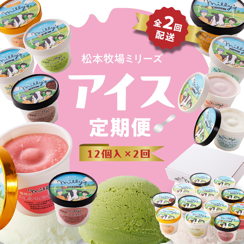 【ふるさと納税】松本牧場アイス定期便（12個入り×2回） ～本格ジェラート＆シャーベット～／ 氷菓子 自然豊か 松本牧場 搾りたて 新鮮なミルク 玄海町産素材使用 いちご みかん チョコチップ 本格ジェラート シャーベット アイスクリーム