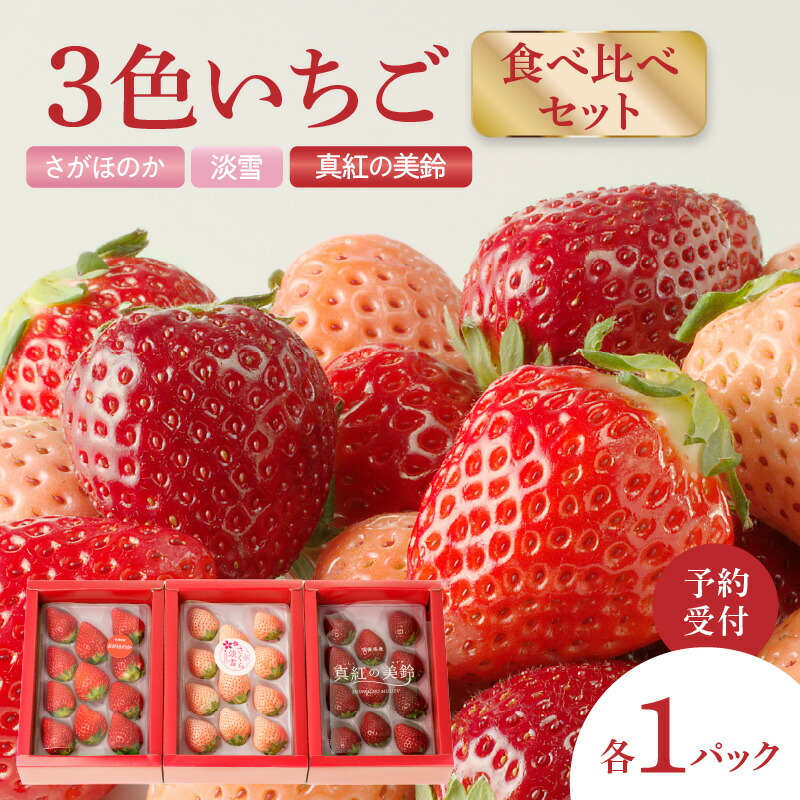 【ふるさと納税】★予約受付★杉山いちご農園【1月～5月 順次配送】3色いちご食べ比べセット「さがほのか」「淡雪（白いちご）」「真紅の美鈴（黒いちご）」／さがほのか 白いちご あわゆき 黒いちご 真紅の美鈴 希少 フルーツ 食べ比べ｜佐賀県玄海町 18,500円