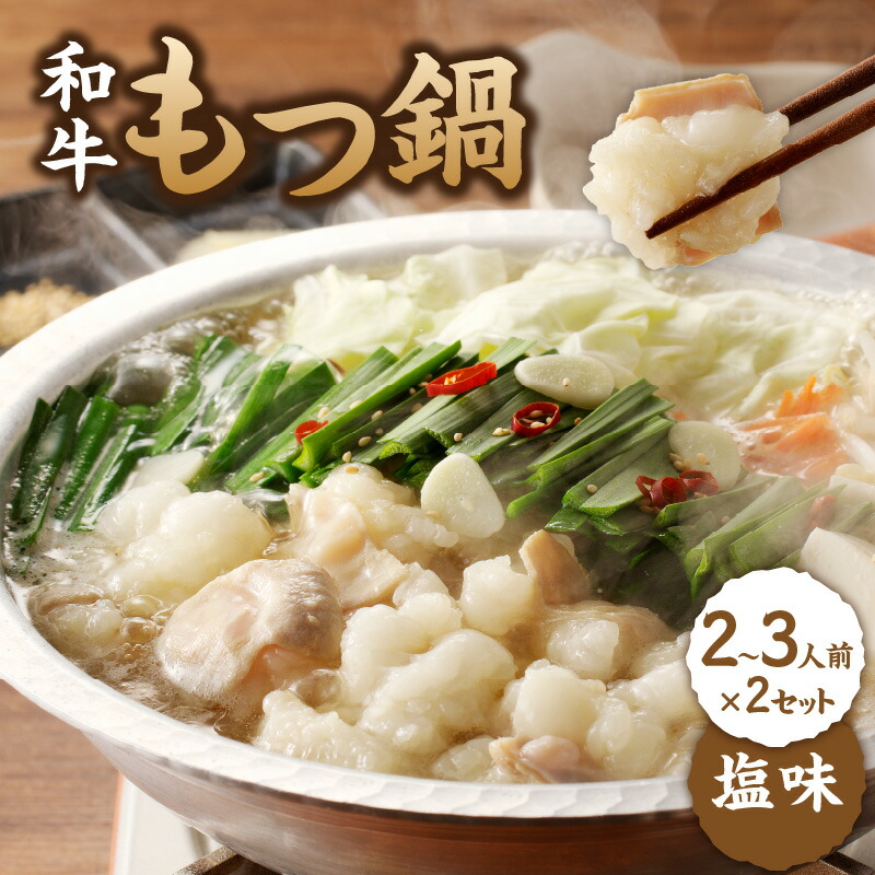 【ふるさと納税】食工房すいぐん 国産和牛もつ鍋（塩味）2～3人前×2セット ／ 牛もつ もつ鍋 醤油 鍋セット 鍋 ちゃんぽん麺 小腸 国産 佐賀県 玄海町 冷凍 おすすめ 送料無料