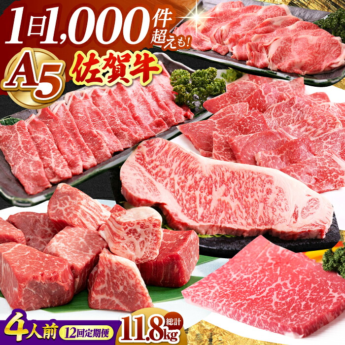 【ふるさと納税】【全12回】 4人前 佐賀牛 食べつくし定期 【山下牛舎】 [HAD111] / 食品 精肉 牛肉 肉 お肉 セット 詰め合わせ 肉 定期便 定期 ステーキ スライス 焼肉 ロース 赤身 カルビ a5 A5ランク 送料無料 佐賀県 江北町 冷凍 505000 505000円｜佐賀県江北町