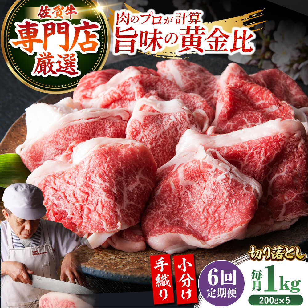 【ふるさと納税】【全6回定期便】佐賀牛 小分け 切り落とし 1kg ( 200g 5パック ) 【肉の三栄】 [HAA081] / 黒毛和牛 牛肉 精肉 肉 定期便 定期 モモ ウデ バラ 赤身 冷凍 送料無料 150000 150000円