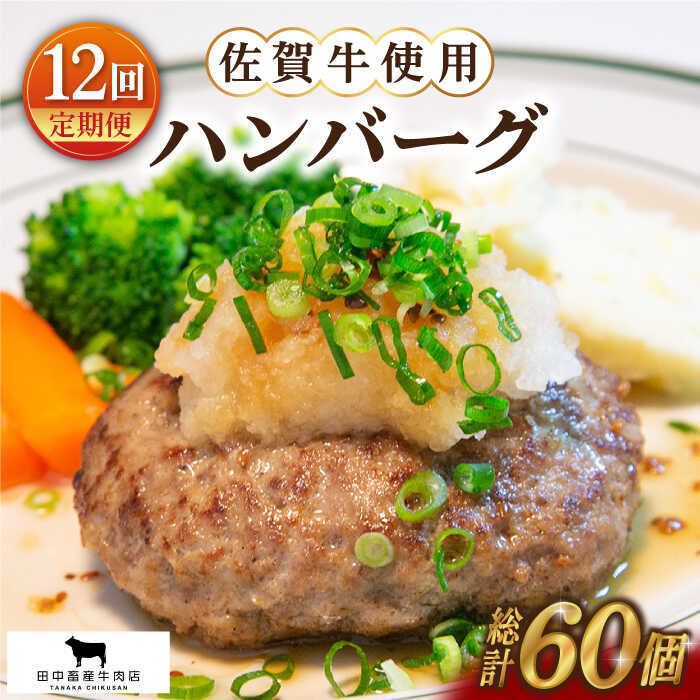 全12回定期便 佐賀牛 無添加ハンバーグ 牛肉 定期便 5個セット