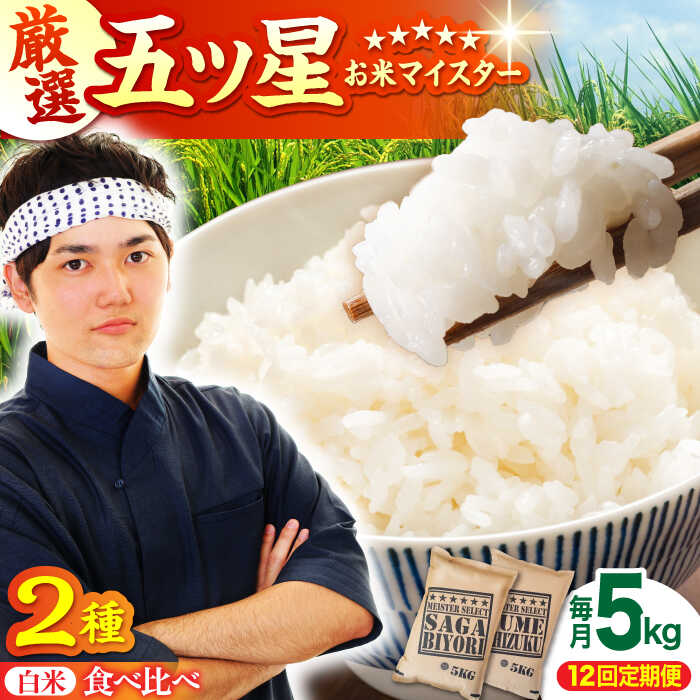 【ふるさと納税】【全12回定期便】＜2種食べ比べお楽しみセット＞さがびより・夢しずく 白米 5kg【大塚米穀店】 [HBL032] / 定期便 米 特A 特A評価 食品 白米 九州 佐賀 送料無料｜佐賀県江北町