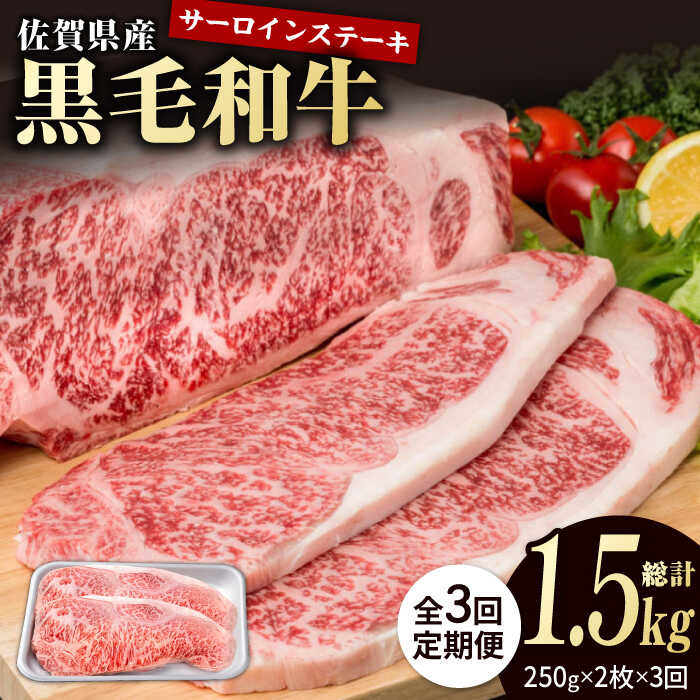 【ふるさと納税】【3回定期便】佐賀県産 黒毛和牛 贅沢 サーロイン ステーキ 250g&times;2枚（計500g）【株式会社いろは精肉店】佐賀産和牛 ステーキ肉 お肉 肉 牛肉 冷凍 和牛 国産 おすすめ 白石 [IAG087]｜佐賀県白石町