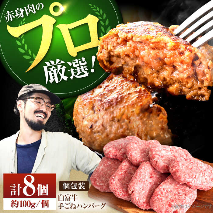 【ふるさと納税】【牧場直送】白富牛 岩塩と牛肉のみで作った手ごねハンバーグ (100g×8個)  【有限会社佐賀セントラル牧場】牛肉 ハンバーグ 個包装 惣菜 おかず 白富牛[IAH015]