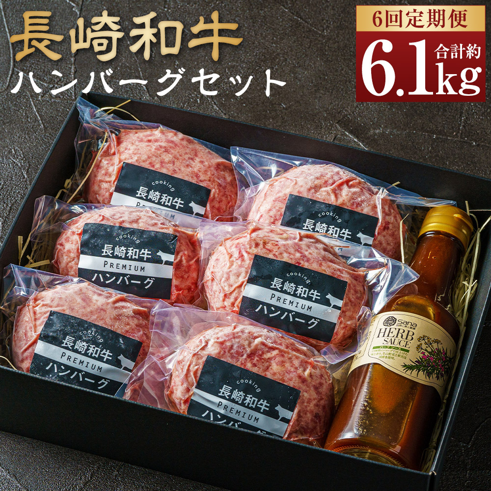 【ふるさと納税】【全6回定期便】【年間1万個売れる!】A4~A5ランク 長崎和牛 ハンバーグセット 1.02kg（約170g&times;6個） 和牛 牛肉 お肉 牛肉100% ハーブソース付き 冷凍 長崎県産 国産 長崎県 長崎市 送料無料｜長崎県長崎市