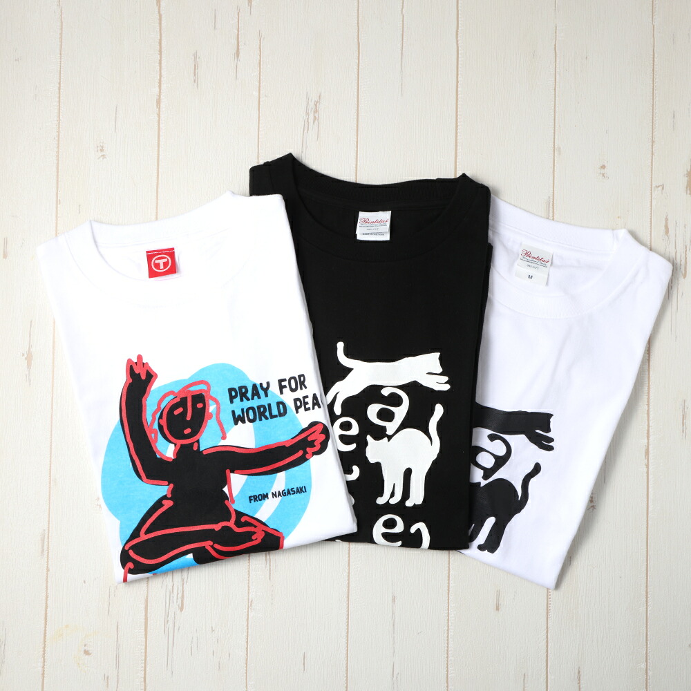【ふるさと納税】【7営業日以内発送】長崎から平和を!ピースなTシャツ・PEACEな ねこTシャツ（黒・白） Tシャツ3枚セット ファッション Tシャツ ティーシャツ ネコ 猫 ねこ キャラクター 雑貨 セット 送料無料