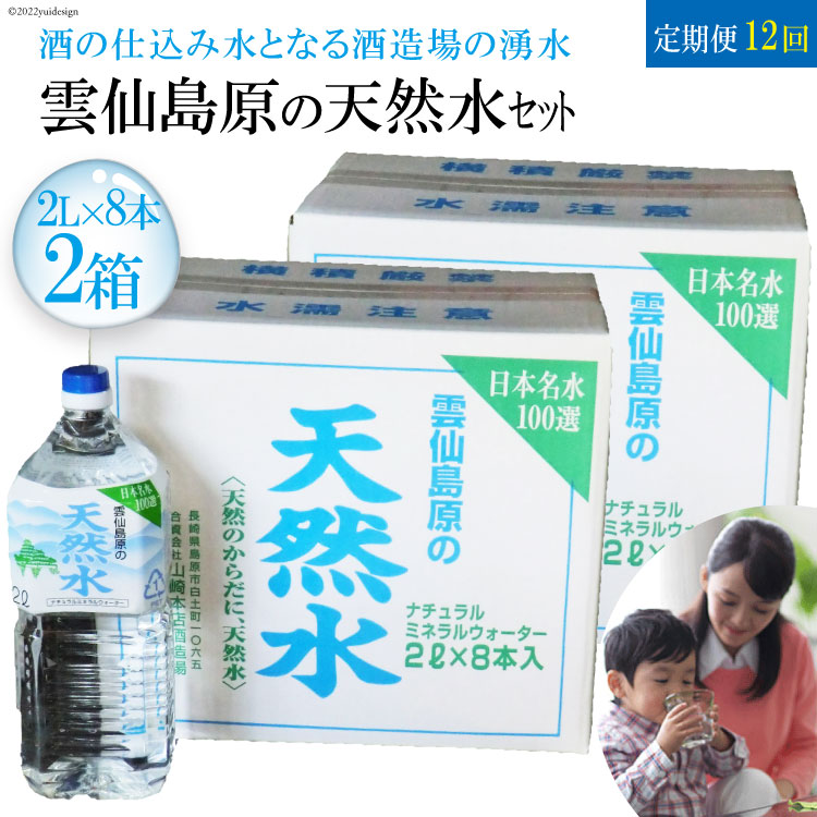 【ふるさと納税】 BD072 山崎本店酒造場 【12回定期便】 雲仙島原の天然水 2L 8本 2箱 [ 水 2リットル 天然水 湧水 ペットボトル 定期便 定期 1年 おいしい 名水百選 大容量 軟水 長崎県 島原市 ]