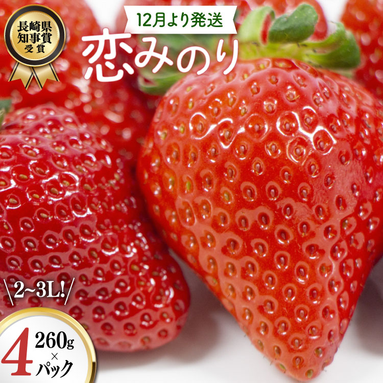 【ふるさと納税】 AJ648 長崎県知事賞受賞【厳選いちご】「恋みのり (2L～3L)」260g×4パック＜12月お届け＞ [ 苺 イチゴ こいみのり カンベリー KanBerry 菅園芸 長崎県 島原市 レビューキャンペーン ]