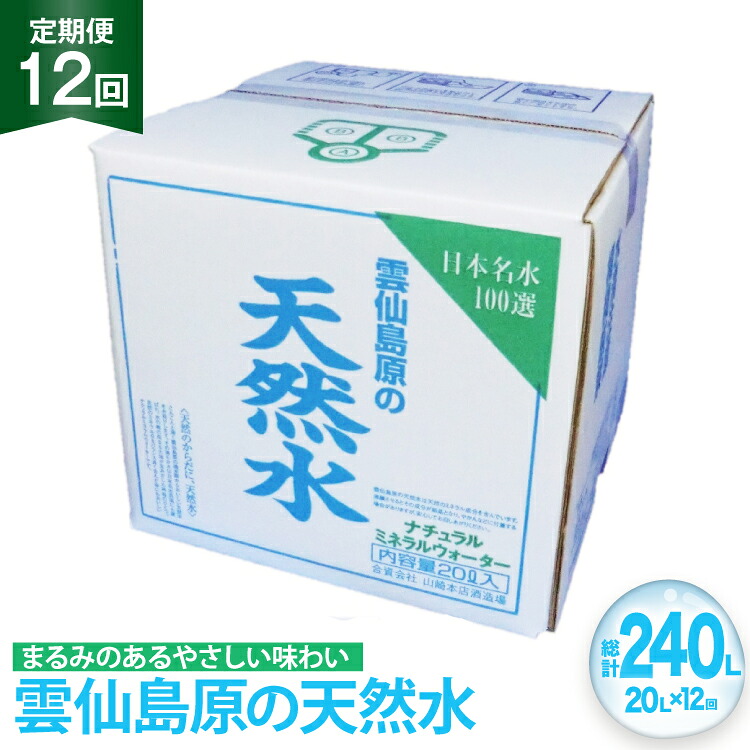 【ふるさと納税】 BE249 山崎本店酒造場 【12回定期便】 雲仙島原の天然水 20L [ 水 天然水 ウォーター おいしい 定期便 定期 1年 名水百選 大容量 日用品 軟水 長崎県 島原市 ]