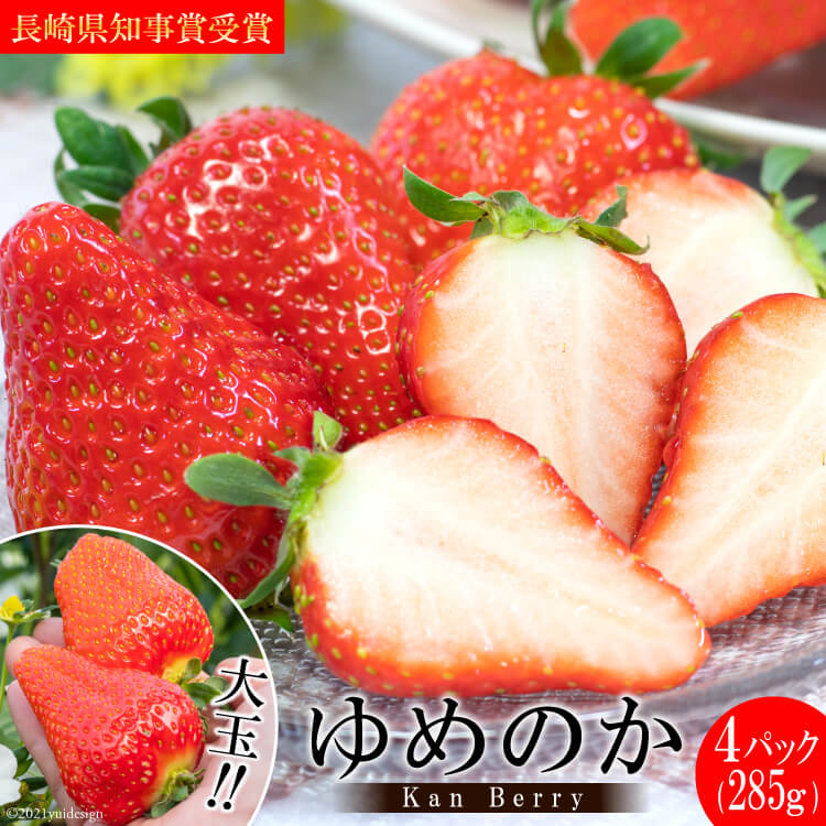 Berry フルーツ 長崎県知事賞受賞 九州 いちご 長崎県島原市採れたてイチゴをたっぷりお届け 苺 苺 大玉いちご カンベリー Kan 送料無料 くだもの 長崎県知事賞受賞 北海道 沖縄配送可 島原 ゆめのか 3l以上 1140g以上 285g以上 4パック 平パック
