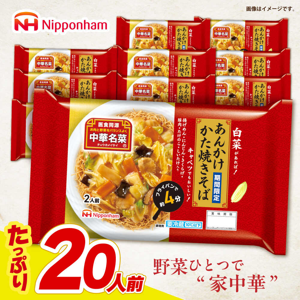 【ふるさと納税】＜選べる配送月＞中華名菜 あんかけかた焼きそば (２人前) 10個セット / 中華 あんかけ 焼きそば かたやきそば 麺 あんかけ麺 惣菜 冷蔵 簡単調理 晩御飯 フライパン調理 ワンパンメニュー / 諫早市 / 日本ハムマーケティング株式会社[AHAL018]