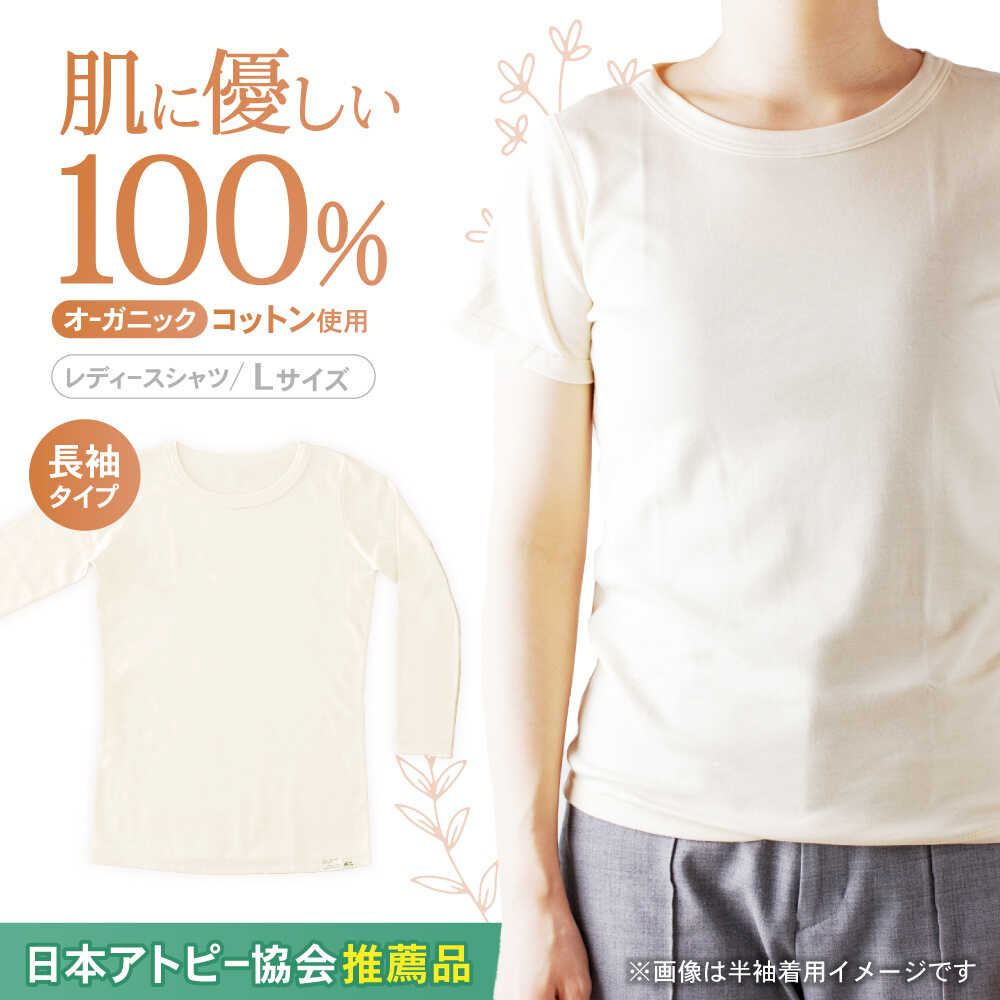 【ふるさと納税】オーガニックコットンTシャツ長袖レディース(Lサイズ)・日本アトピー協会推薦品 / Tシャツ 長袖 レディース 綿 コットン / 諫早市 / 株式会社美泉 [AHAP005]｜長崎県諫早市