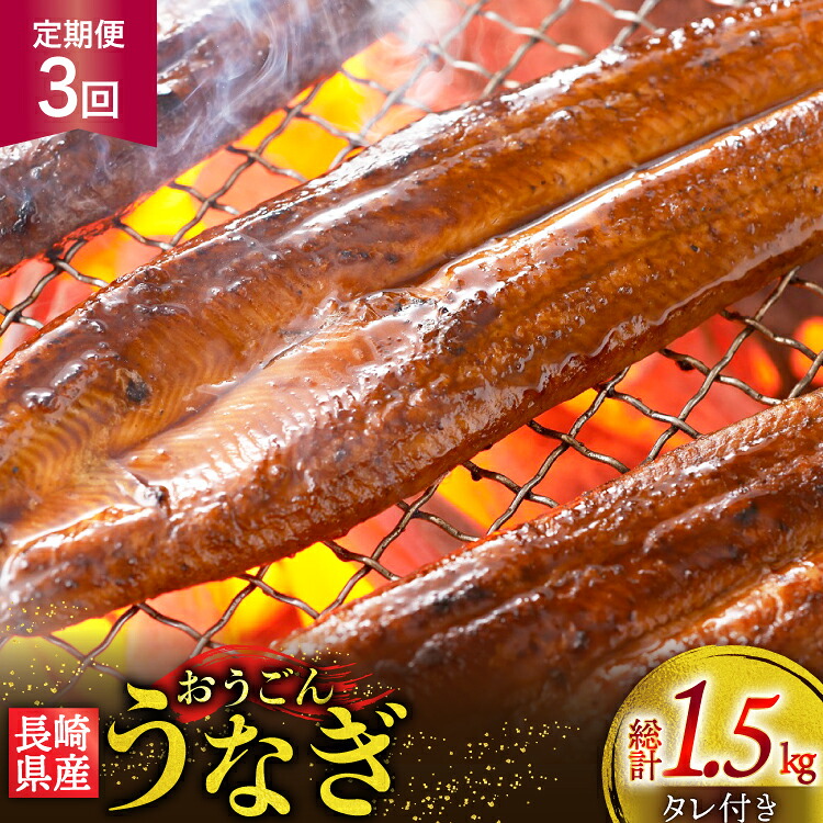 【ふるさと納税】 うなぎ 国産 蒲焼 長崎県産 おうごんうなぎ 約500g 3尾～4尾 3回 定期便 総計 約1.5kg [松永水産 長崎県 平戸市 hr42bvj550017] 鰻 うな重 うな丼 ひつまぶし 蒲焼き かばやき タレ付き 養殖 国内産 冷凍 unagi｜長崎県平戸市