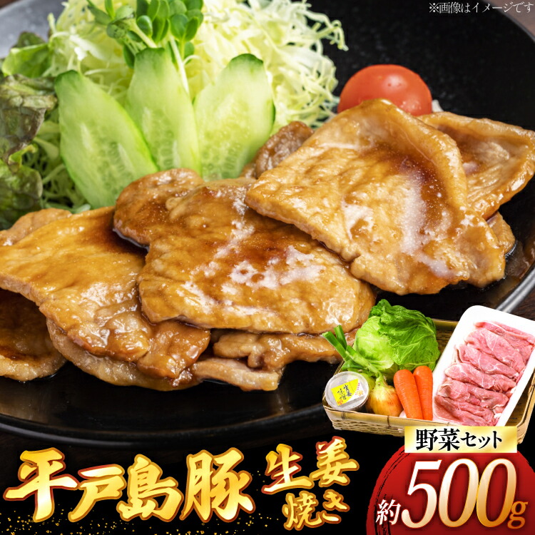 【ふるさと納税】豚肉 生姜焼き 平戸島豚の 生姜焼きセット 約 500g 安心の地元 野菜付 [ひらど新鮮市場 長崎県 平戸市 hr42bgy400178] セット 国産 九州産 豚 ロース 豚ロース 肩ロース 豚しょうが焼き しょうが焼き｜長崎県平戸市