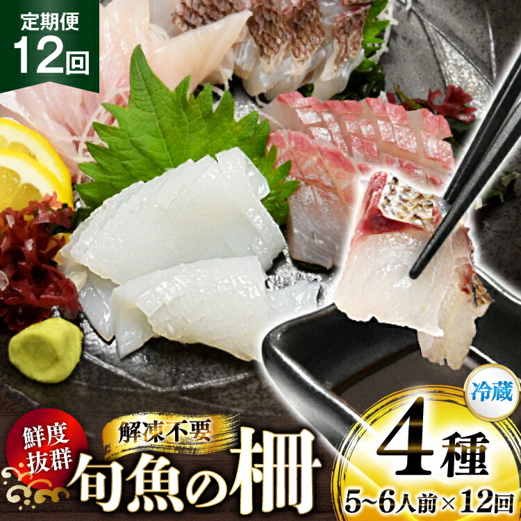 【ふるさと納税】刺身 鮮魚 旬魚 の柵4種 セット （刺身3種＆ イカ 1種）（5～6人前）12回 定期便 [舘浦漁協 長崎県 平戸市 hr42bgy420053] おつまみ 柵 冷蔵 新鮮 海鮮 盛り合わせ 旬 切るだけ 真空パック