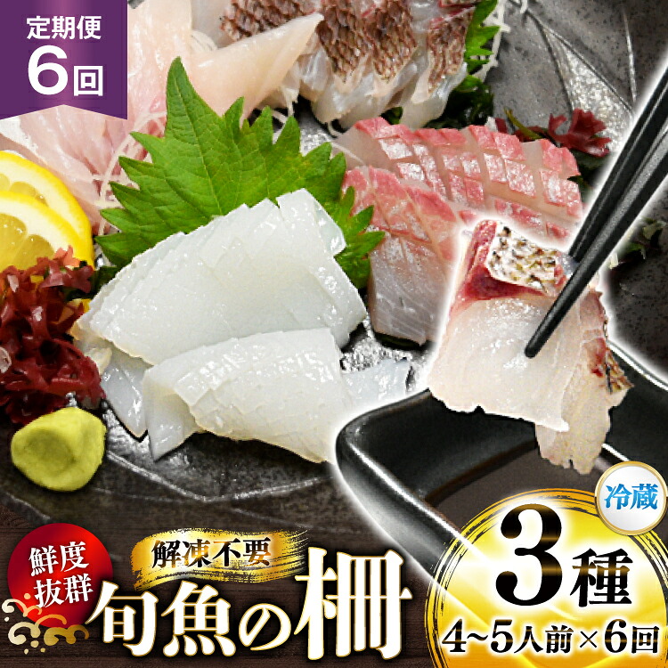 【ふるさと納税】刺身 鮮魚 旬魚 の柵3種 セット （刺身2種＆ イカ 1種）（4～5人前） 6回 定期便 [舘浦漁協 長崎県 平戸市 hr42bgy420054] おつまみ 柵 冷蔵 新鮮 海鮮 盛り合わせ 旬 切るだけ 真空パック｜長崎県平戸市