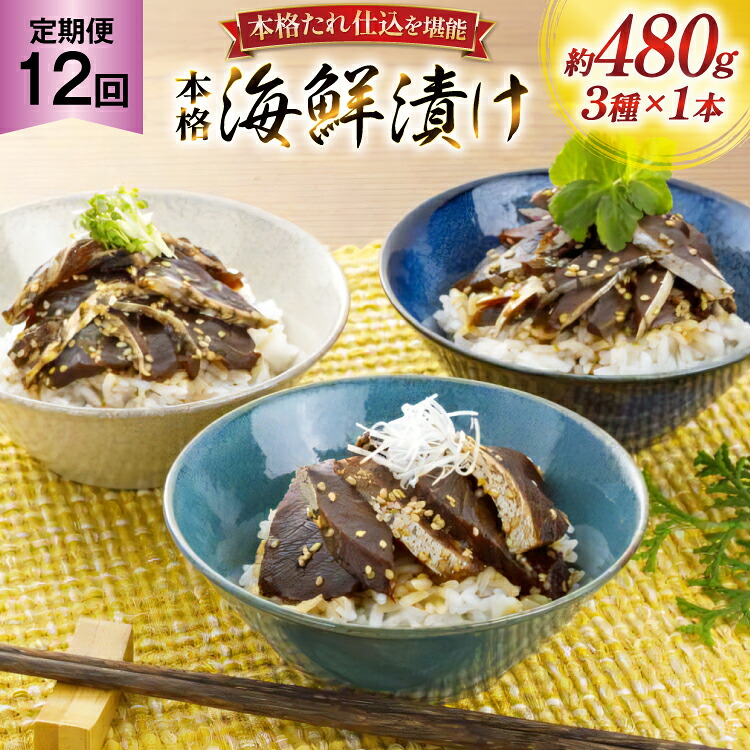 【ふるさと納税】刺身 漬け丼 本格 海鮮漬け セット 160g 3本 12回 定期便 総計5.7kg 詰め合わせ 食べ比べ [よかろ物産 長崎県 平戸市 hr42bgy420101] さしみ 漬け 冷凍 ご飯のお供 魚介 長崎 ぶり あじ たい 海鮮丼 お茶漬け