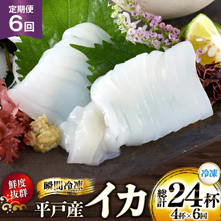 【ふるさと納税】海鮮 魚介 イカ 4杯 1パック（冷凍） 6回 定期便 [舘浦漁協 長崎県 平戸市 hr42bgy420359] おつまみ 新鮮 刺身 瞬間冷凍 冷凍 コリコリ 直送 冷凍 個包装 真空パック｜長崎県平戸市
