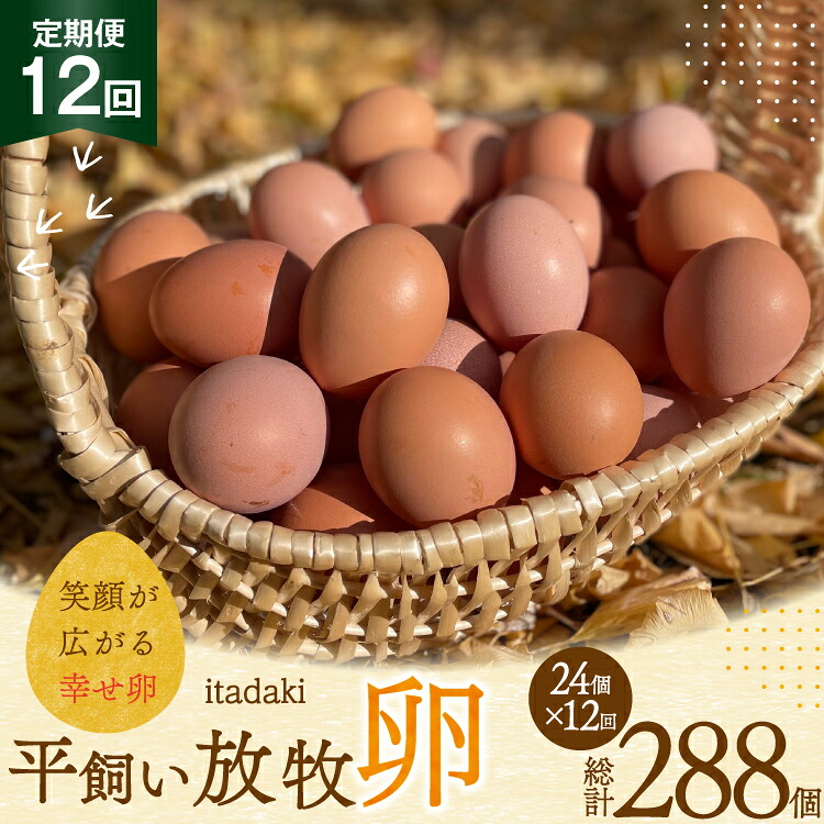 【ふるさと納税】 卵 平飼い たまご タマゴ 玉子 新鮮 12回 定期便 平飼い放牧卵「itadaki」4パック 24個／回 総計288個 [ナチュラルエッグラボ 長崎県 平戸市 hr42bgy420052] 12ヶ月 鶏卵 オーガニック 放し飼い お取り寄せ 人気