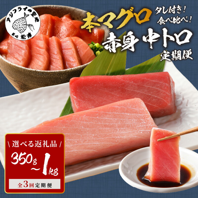 【ふるさと納税】【全3回定期便】鷹島産本まぐろ 赤身と中トロ 350g 1kg まぐろ丼タレ付き 定期便 海鮮 本まぐろ まぐろ 本マグロ マグロ 鮪 中トロ 赤身 松浦市 お祝い