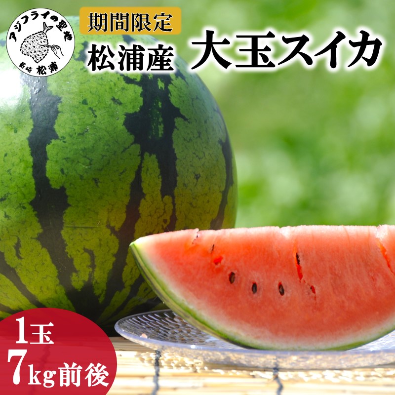【ふるさと納税】松浦産大玉スイカ(1玉7kg前後)【B2-174】すいか 西瓜 野菜 夏野菜 産地直送 期間限定 数量限定 ミネラル 新鮮 甘い あまい 大玉 ギフト プレゼント 贈り物 予約