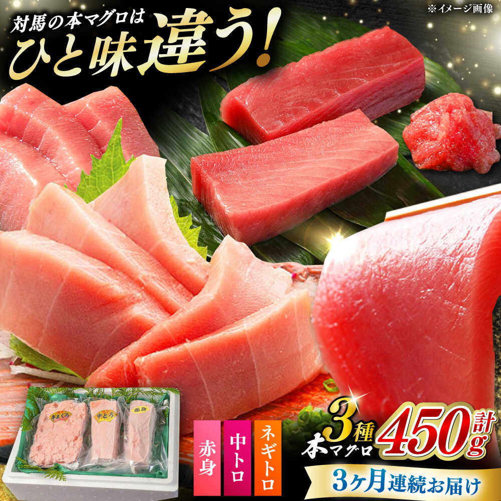 【ふるさと納税】【全3回定期便】対馬産 本マグロ 3種 計450g （ 赤身 / 中トロ / ネギトロ ）《対馬市》【対海】[WAH012] 新鮮 マグロ 鮪 本鮪 赤身 中トロ 大トロ ねぎとろ 海鮮 冷凍 定期｜長崎県対馬市